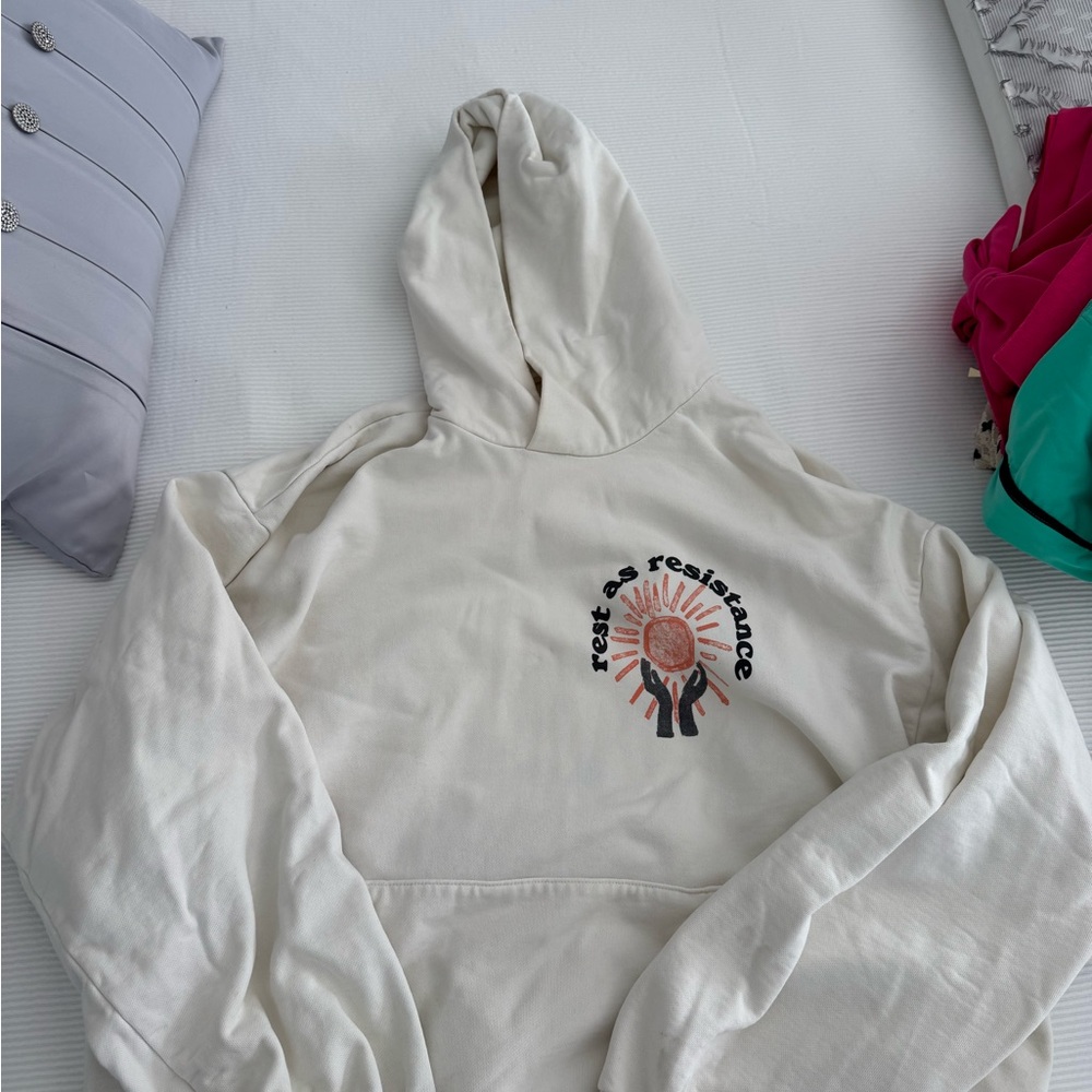 Cream MadHaopy Hoodie with Graphic Design
